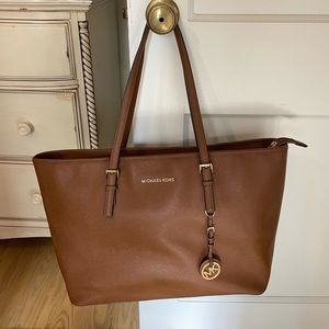 Michael Kors brown laptop bag or tote faux leather material three compartments